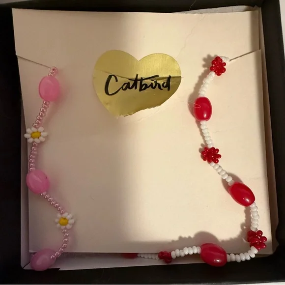 CATBIRD Daisies and Pink and Red Beaded Choker - Picture 2 of 3